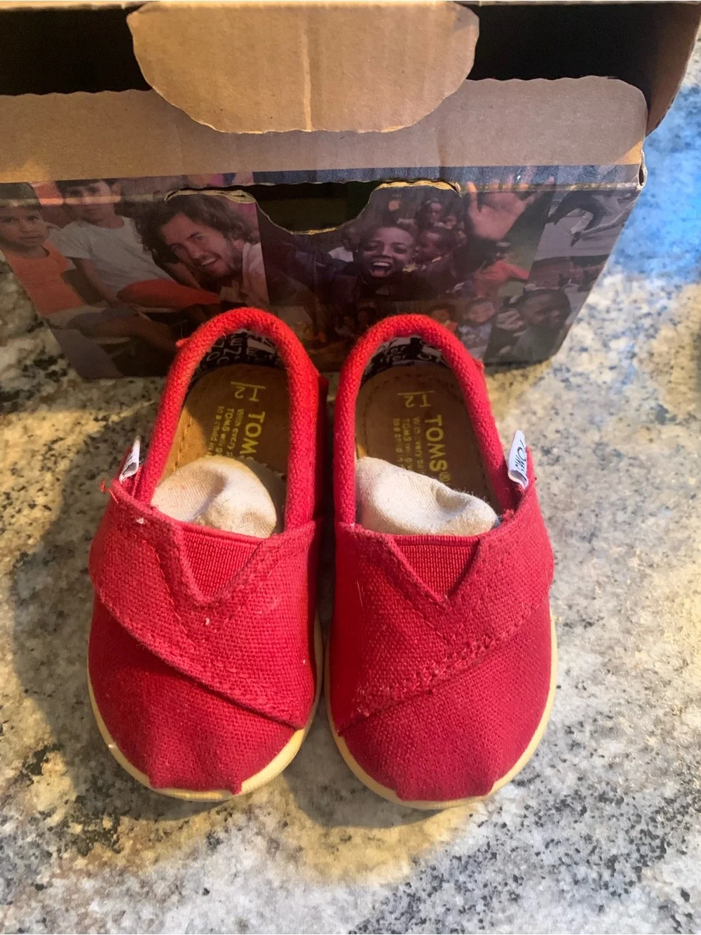Toms Red Canvas Slip-On Baby/Walker Shoes